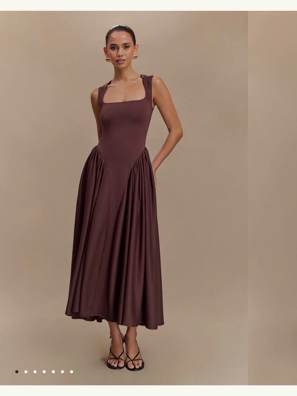 Meshki Chocolate Brown Scoop Neck Midi Dress - Picture 4 of 5